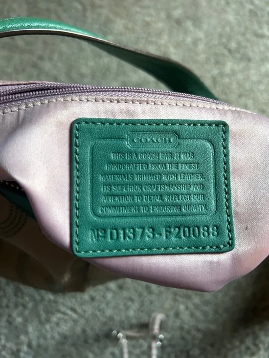 Coach Taupe Signature Crossbody with Green Leather Trim - Picture 2 of 12